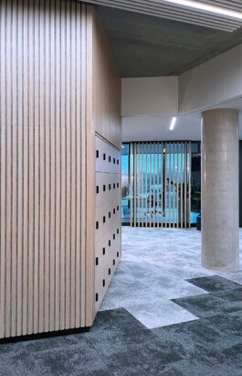 netgo, Schließfächer, Lamellenwand, Beton, Eingangsbereich, Eiche, Berlin