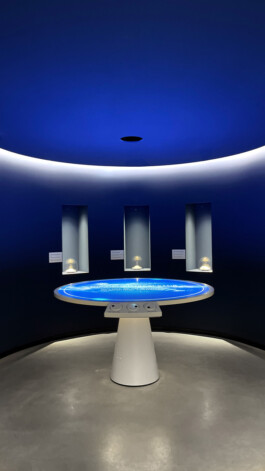 Villeroy & Boch Welt, Markenwelt, Mischungsverhältnis, perfekte Mischung Keramik, interaktiver Tisch, Projektion